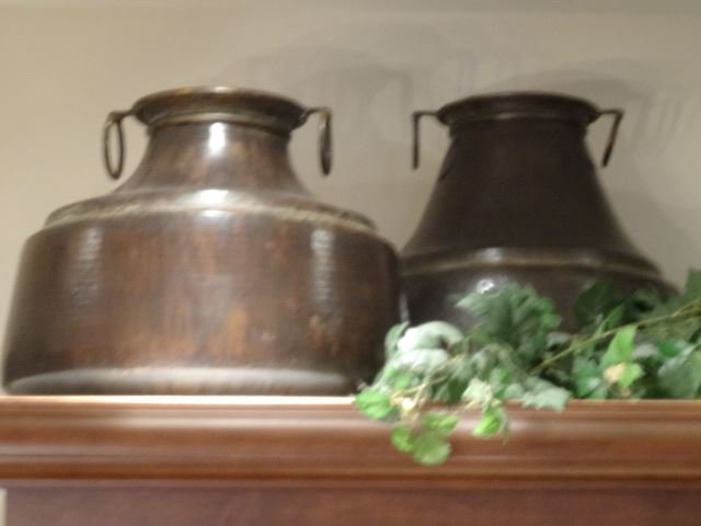2 PC HAMMERED METAL URNS WITH DUAL HANDLES, LARGEST (1 of 3)