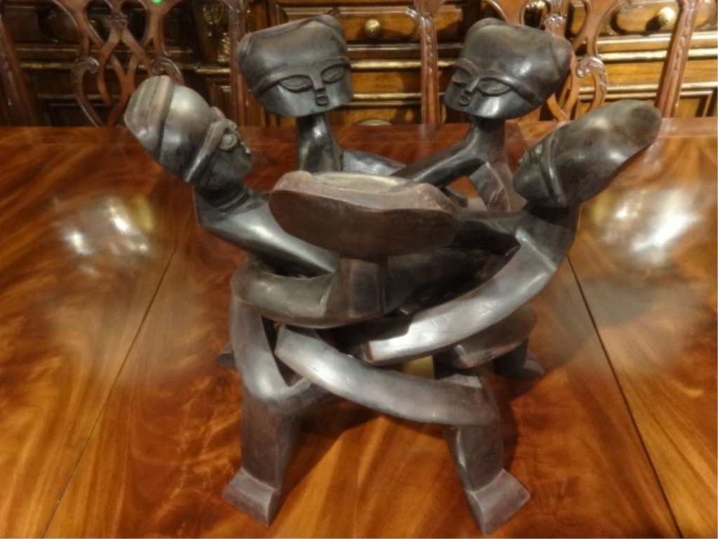 AFRICAN FOLDING WOOD FIGURAL BASE FOR TABLE OR BOWL, 5 (1 of 8)