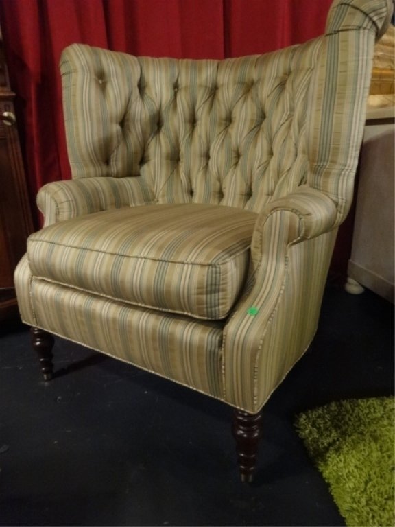 HARDEN SILK UPHOLSTERED ARMCHAIR, TUFTED BACK, STRIPED (1 of 7)