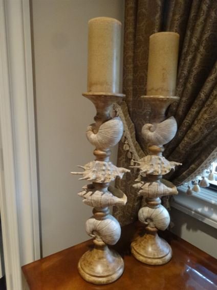 PAIR LARGE SEASHELL MOTIF CANDLE HOLDERS, APPROX 16"H; (1 of 4)