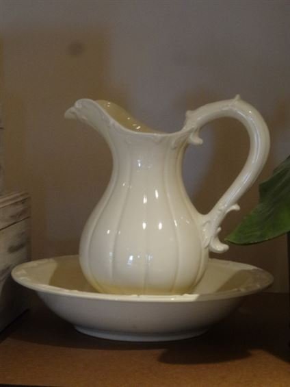 CERAMIC PITCHER AND BASIN, WHITE GLAZED FINISH, APPROX (1 of 3)