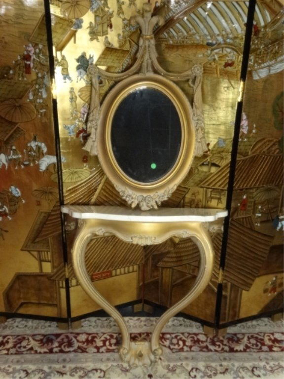 GILT WOOD MIRROR AND CONSOLE TABLE, ITALIAN WHITE (1 of 8)