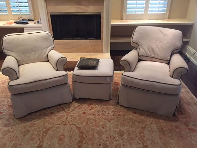 PAIR UPHOLSTERED ARMCHAIRS, LABELED LEE INDUSTRIES, (1 of 4)