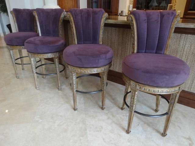 4 PC SET SWIVEL BARSTOOLS, PLUM UPHOLSTERED MICROFIBER (1 of 7)