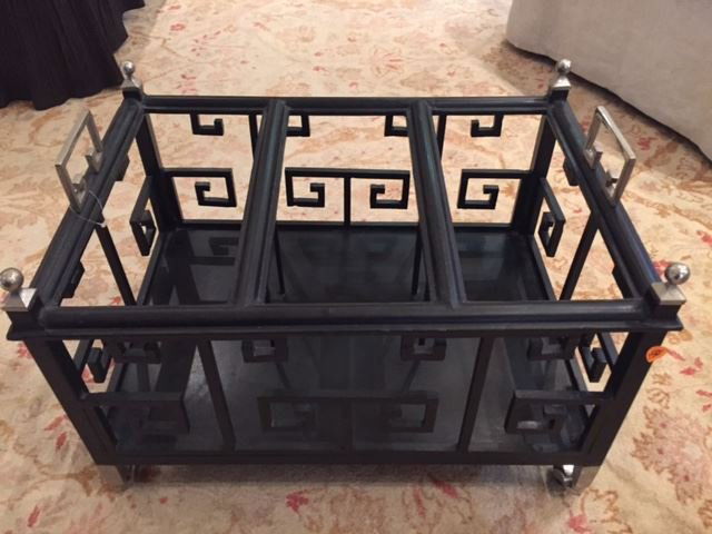 METAL MAGAZINE RACK WITH GREEK KEY MOTIF, ON CHROME (1 of 2)