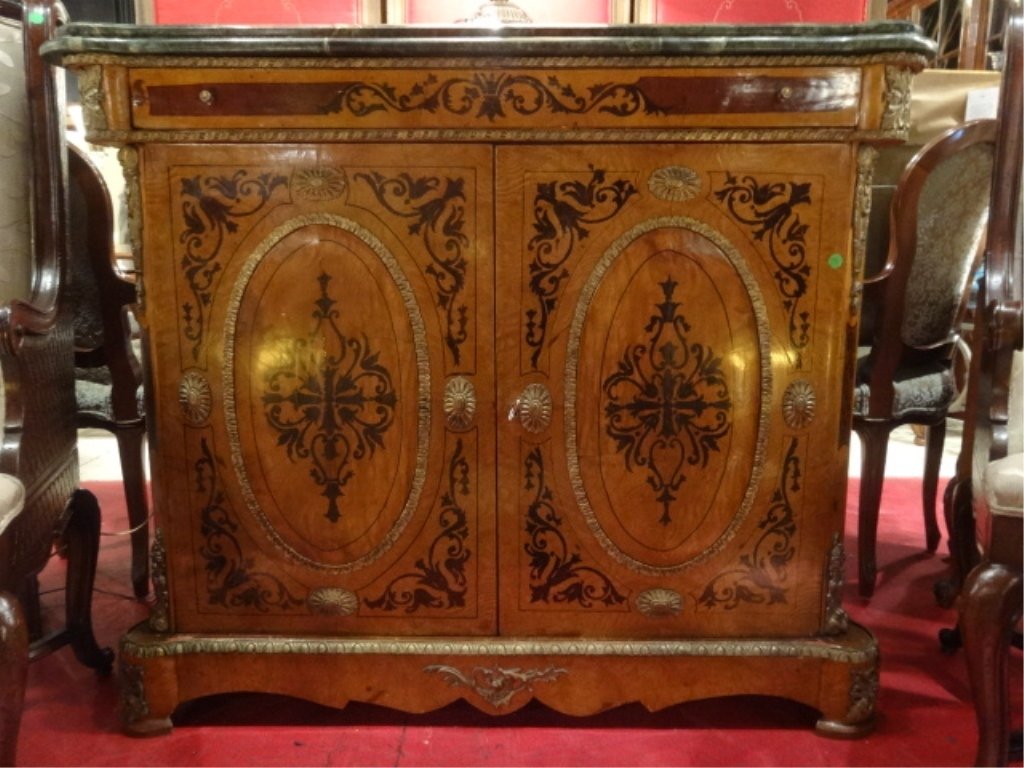 FRENCH EMPIRE STYLE MARQUETRY CABINET, BEVELED GREEN (1 of 10)