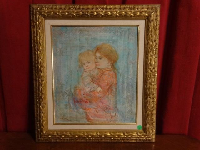 EDNA HIBEL SIGNED OIL PAINTING ON BOARD, WOMAN HOLDING (1 of 8)