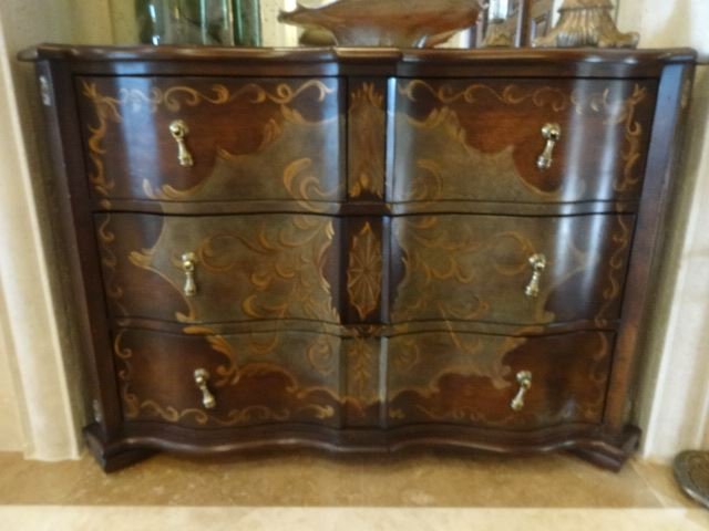 3 DRAWER WOOD CHEST, PAINTED FOLIATE DESIGNS, (1 of 8)