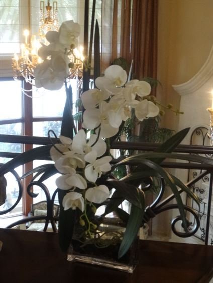 WHITE SILK ORCHID ARRANGEMENT IN GLASS VASE, APPROX (1 of 4)