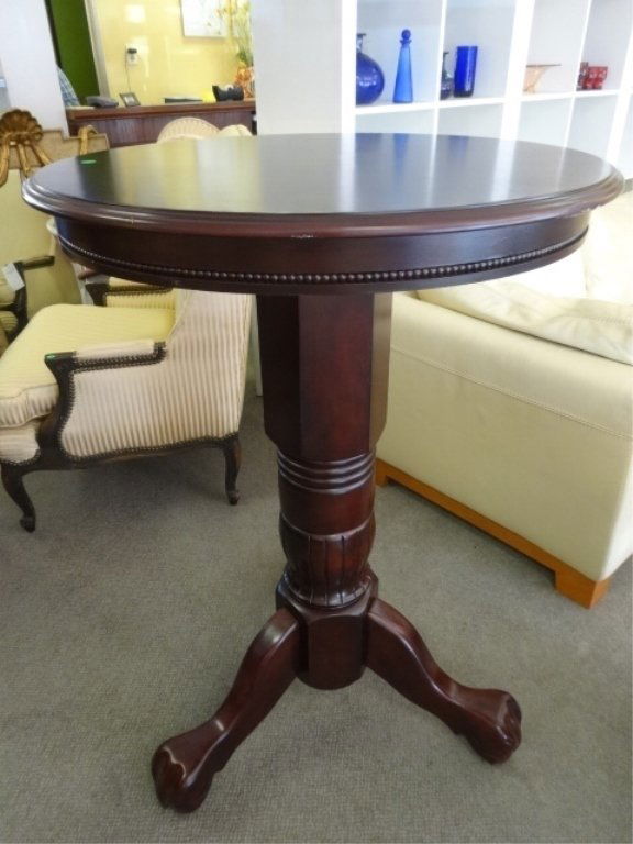 BISTRO HEIGHT PEDESTAL BAR TABLE, DARK FINISH, 3 LEGS, (1 of 6)
