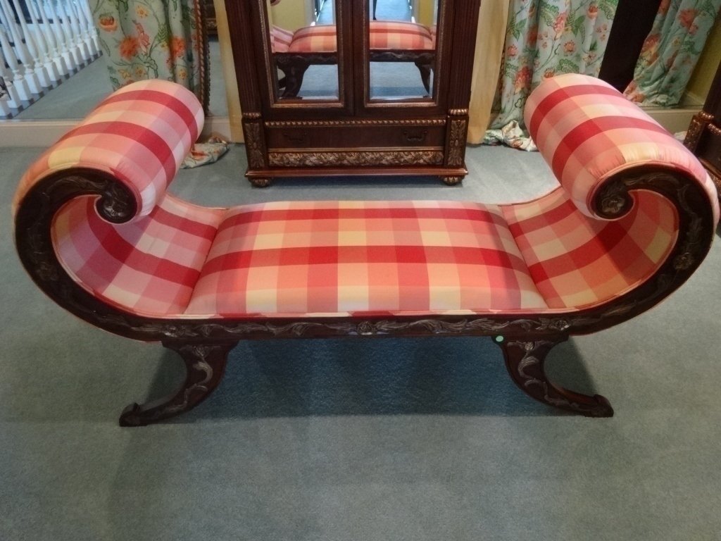 FRENCH EMPIRE STYLE GILTWOOD ROLLED ARM BENCH, #1 OF (1 of 5)