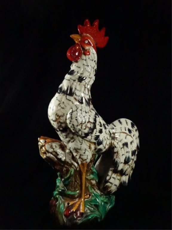 LARGE ROOSTER SCULPTURE, BLACK & WHITE, CERAMIC, FIRING (1 of 8)