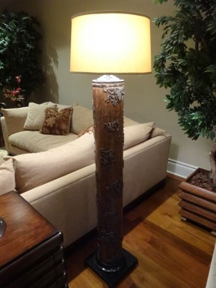 CARVED WOOD FLOOR LAMP, CONSTRUCTED FROM ANTIQUE FABRIC (1 of 6)
