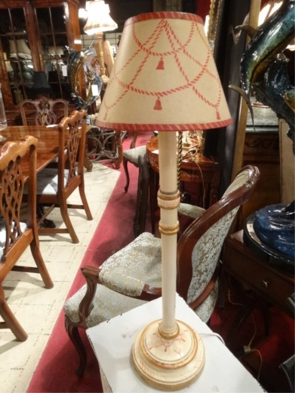TOLE PAINTED METAL STICK LAMP, WHITE/IVORY BASE WITH (1 of 4)