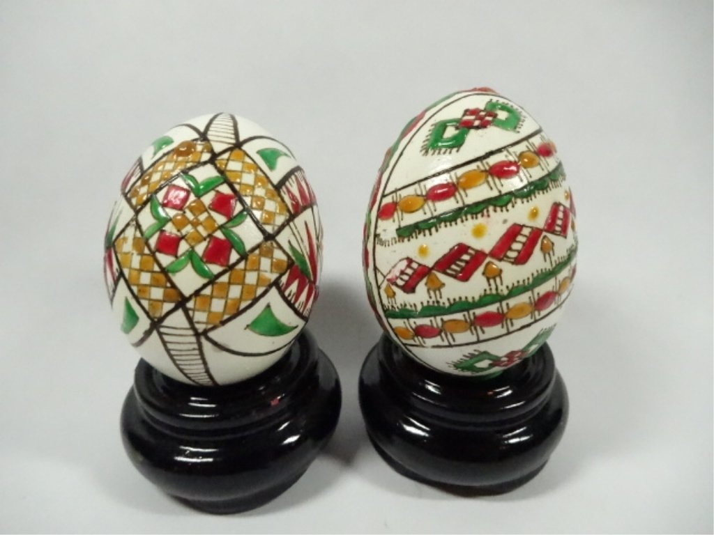 2 PAINTED EGGS ON STANDS, EGGS APPROX 2.5"H (1 of 5)