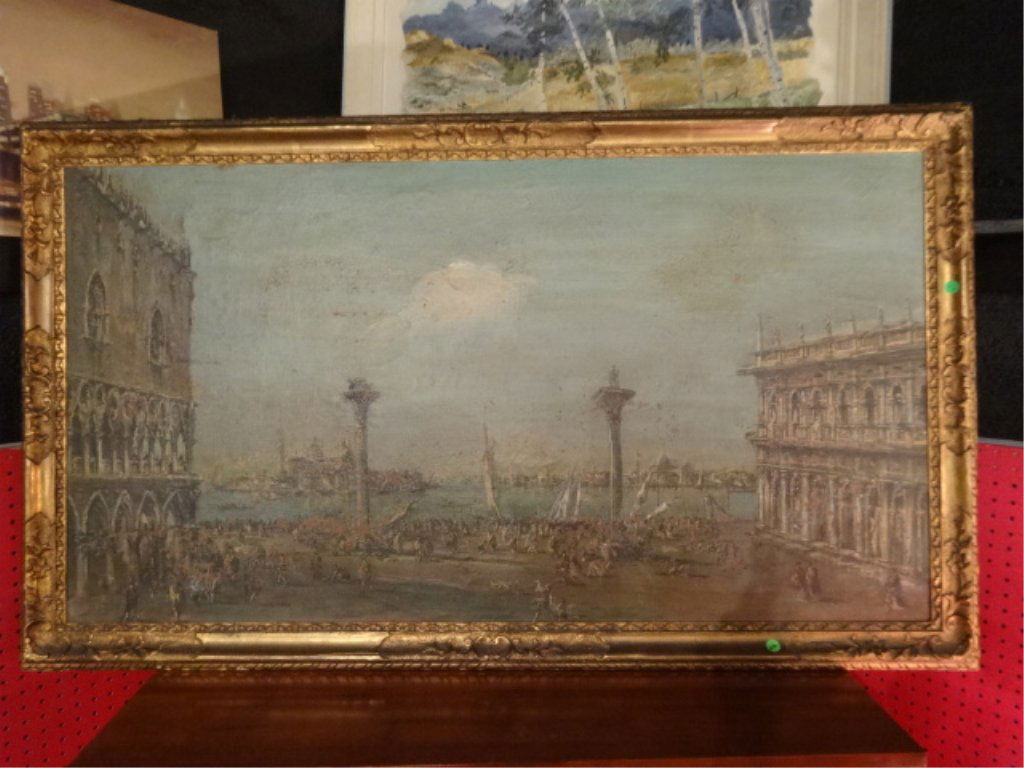 LARGE OIL PAINTING ON BOARD, VENICE SCENE, PIAZZA SAN (1 of 6)