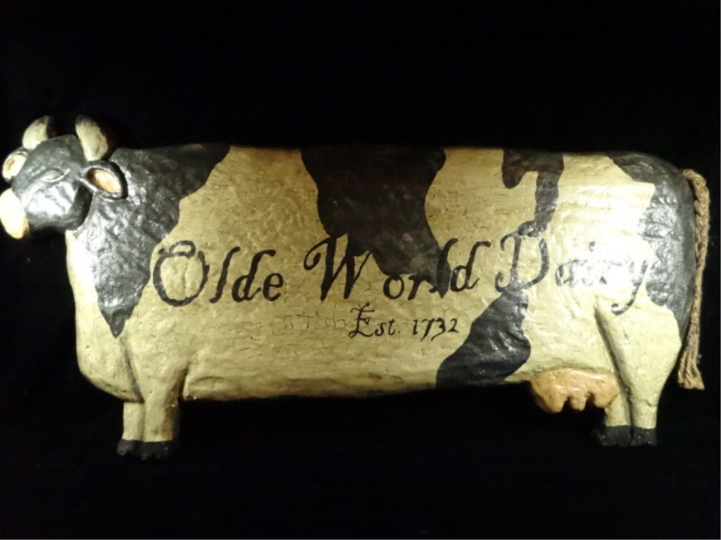 COW SIGN SCULPTURE, "OLD WORLD DAIRY, EST. 1732", COMPO (1 of 7)
