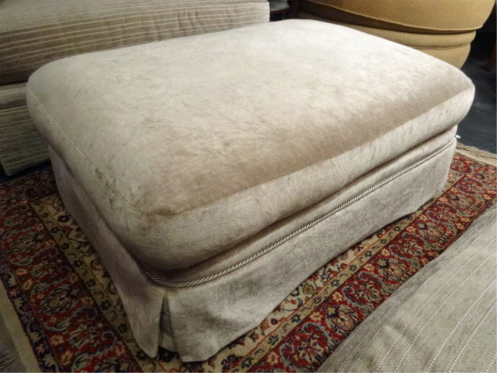 LARGE OTTOMAN, VELVET UPHOLSTERY, SKIRTED BASE, ON CAST (1 of 5)