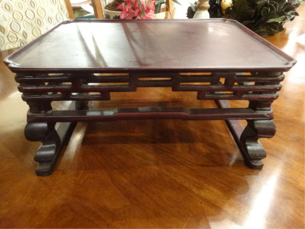 SMALL CHINESE CARVED WOOD TABLE, DARK FINISH, APPROX (1 of 4)