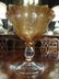 LARGE GOLD ART GLASS CENTERPIECE PEDESTAL BOWL, CLEAR