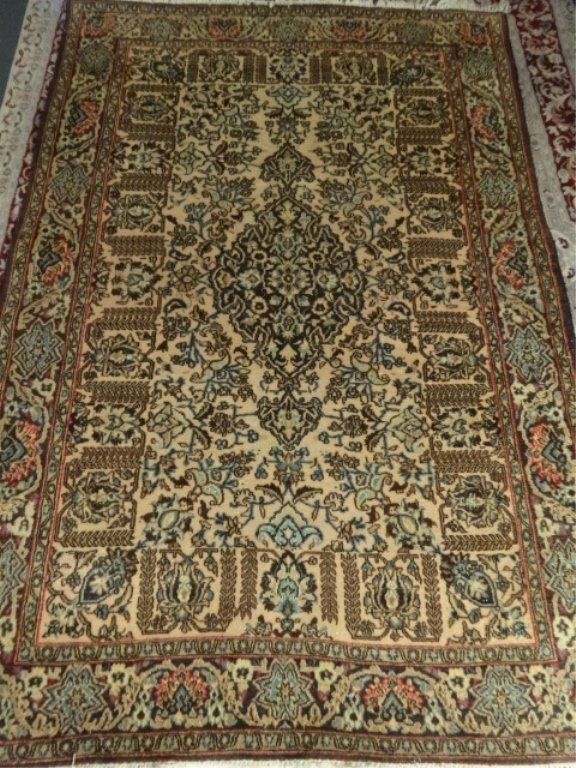 VINTAGE PERSIAN WOOL RUG, IVORY FIELD WITH BLUE, GREEN, (1 of 7)