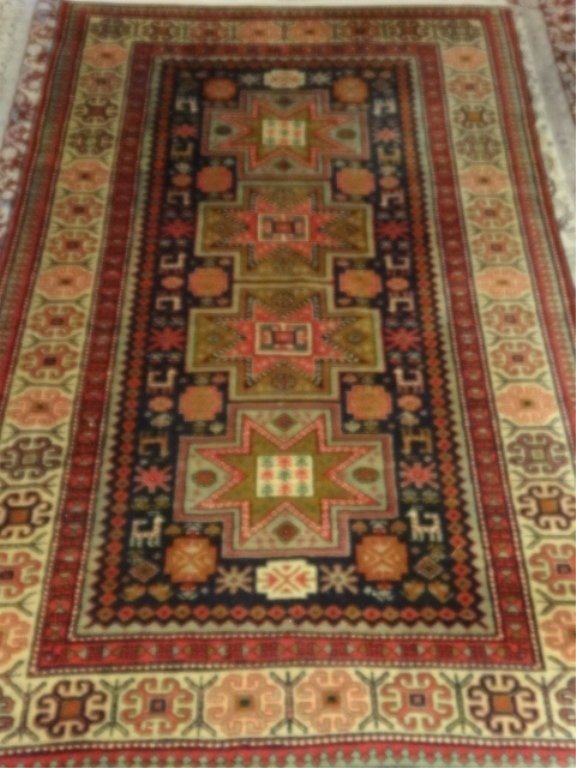 VINTAGE PERSIAN WOOL RUG, RED. TAN, GOLD AND CHARCOAL, (1 of 7)