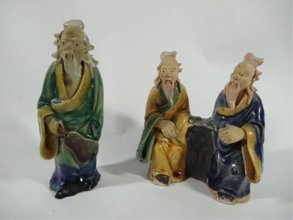 2 PC CHINESE POTTERY FIGURINES, APPROX 4.5"H (1 of 6)
