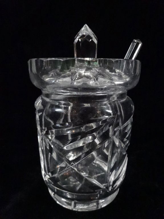 CRYSTAL JAM JAR WITH LID & SPOON, APPROX 5.25"H (1 of 3)