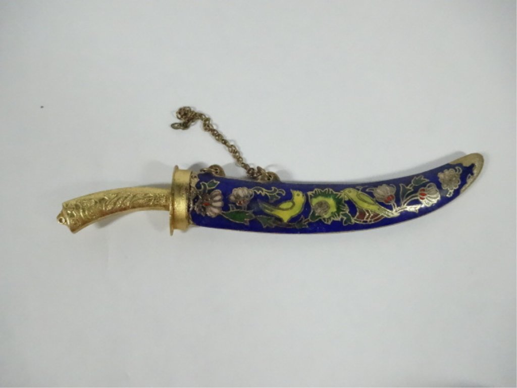 MINIATURE SCIMITAR WITH CLOISONNE SCABBARD, APPROX 3"L: MINIATURE SCIMITAR WITH CLOISONNE SCABBARD, APPROX 3"L