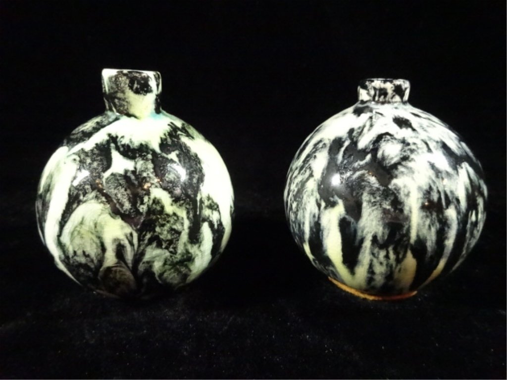 PAIR SMALL ROUND VASES, BLACK & WHITE, APPROX 3.5"H (1 of 6)