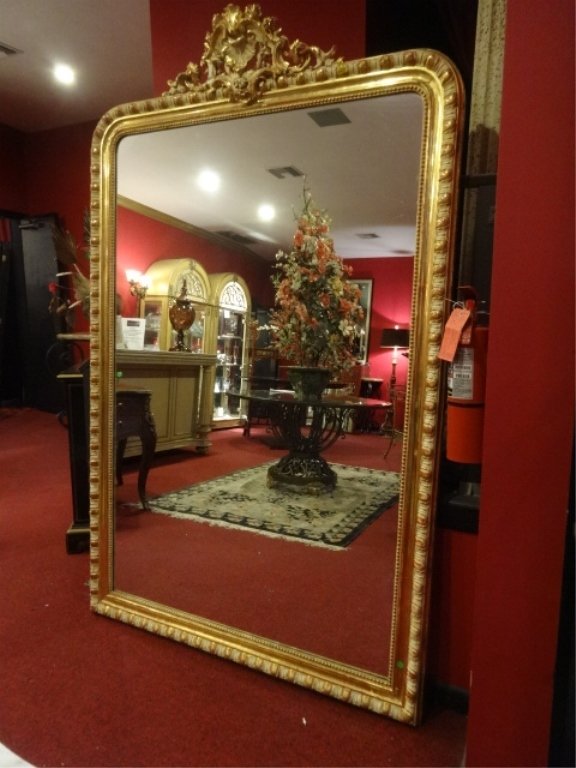 LARGE FRENCH LOUIS XV STYLE MIRROR, GILT WOOD AND GESSO (1 of 9)