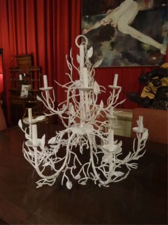 TWIG AND LEAF FORM METAL CHANDELIER, WHITE FINISH, 9 (1 of 6)