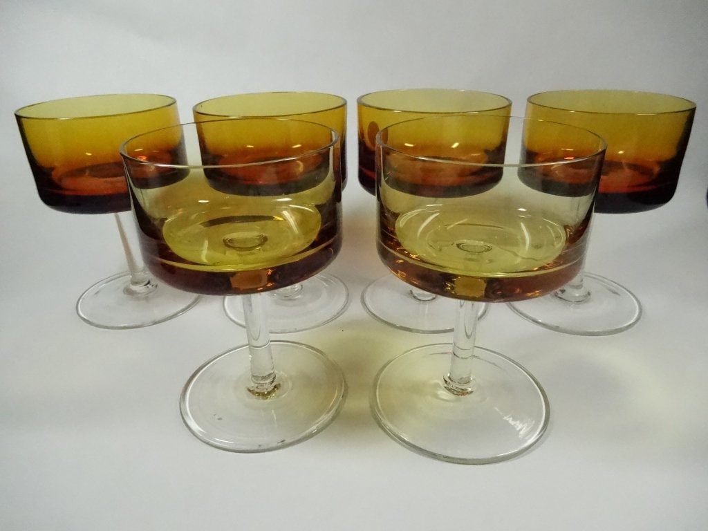 6 PC AMBER STEMWARE GLASSES, APPROX 5"H (1 of 3)