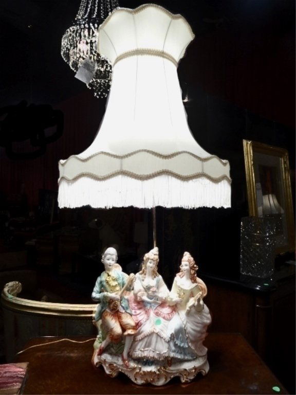 LARGE CAPODIMONTE PORCELAIN LAMP, FIGURES WITH MUSICAL (1 of 10)