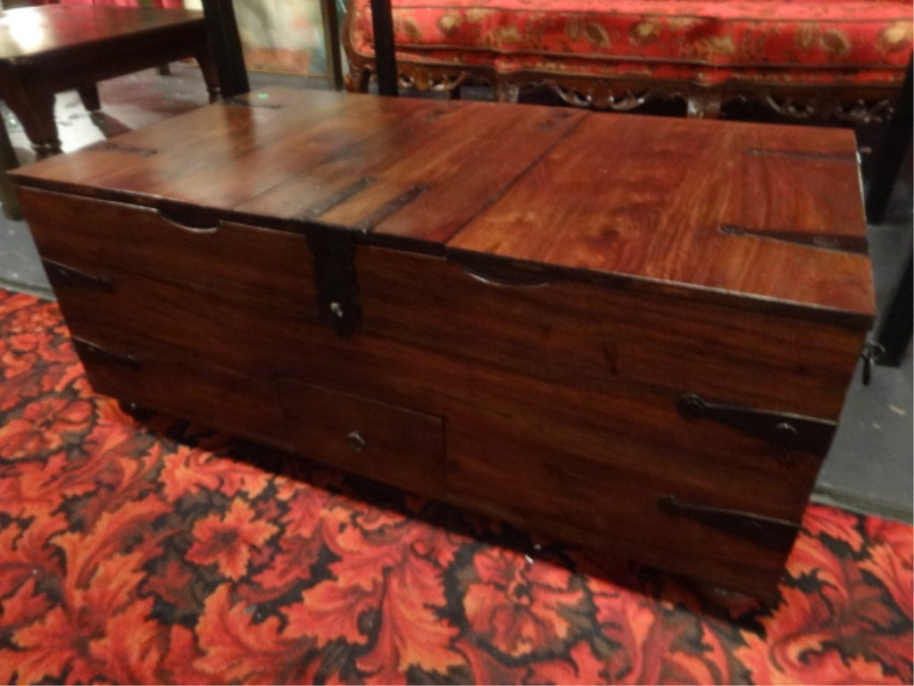 CRATE AND BARREL TAKA TRUNK COFFEE TABLE, WALNUT
