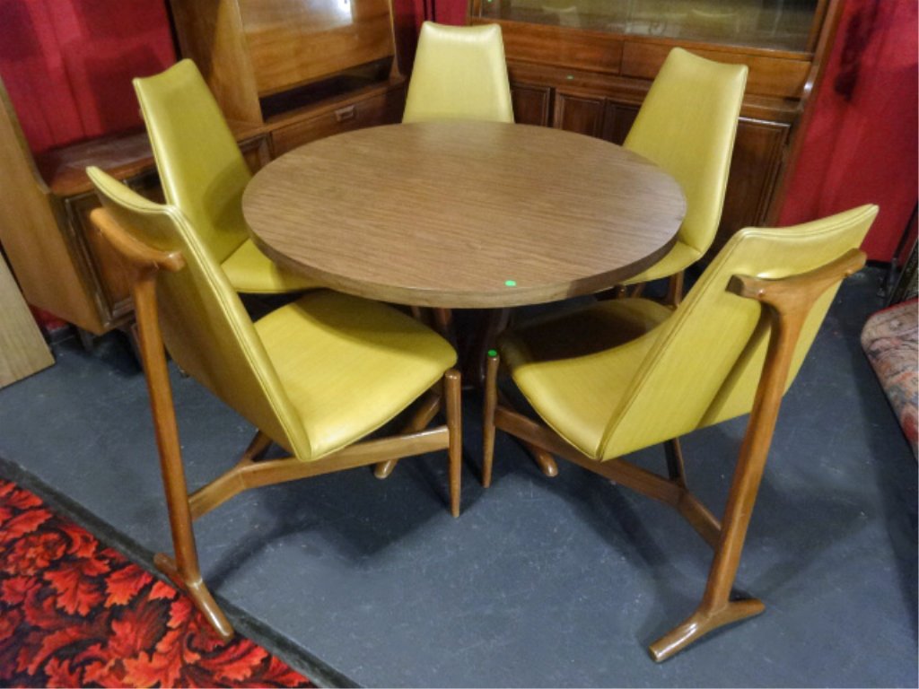 1960's MID CENTURY MODERN DINING TABLE AND 5 CHAIRS, (1 of 9)