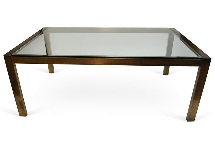 MASTERCRAFT BRASS DINING TABLE, HEAVY SQUARED BASE AND (1 of 9)