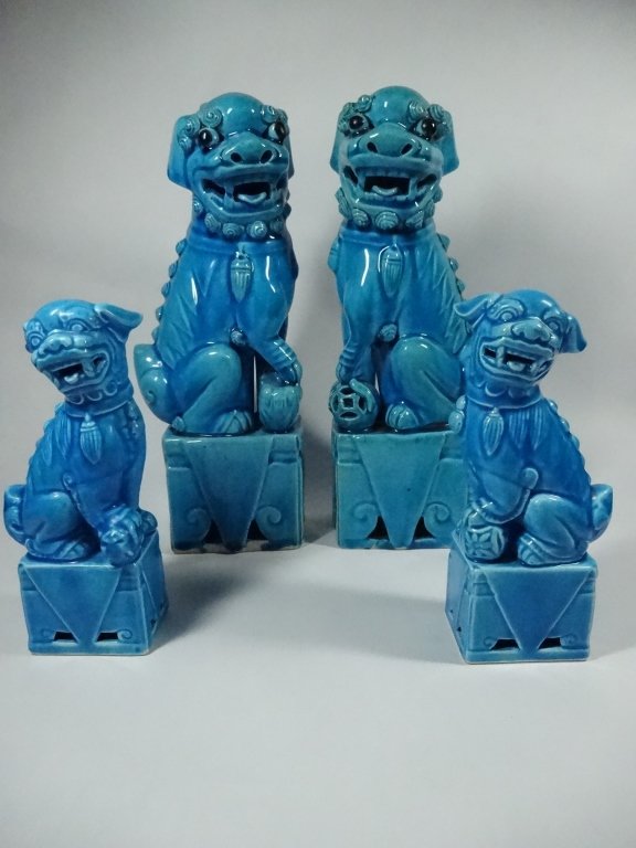 4 BLUE CERAMIC FOO DOGS, APPROX 10"H & 6.5"H (1 of 6)