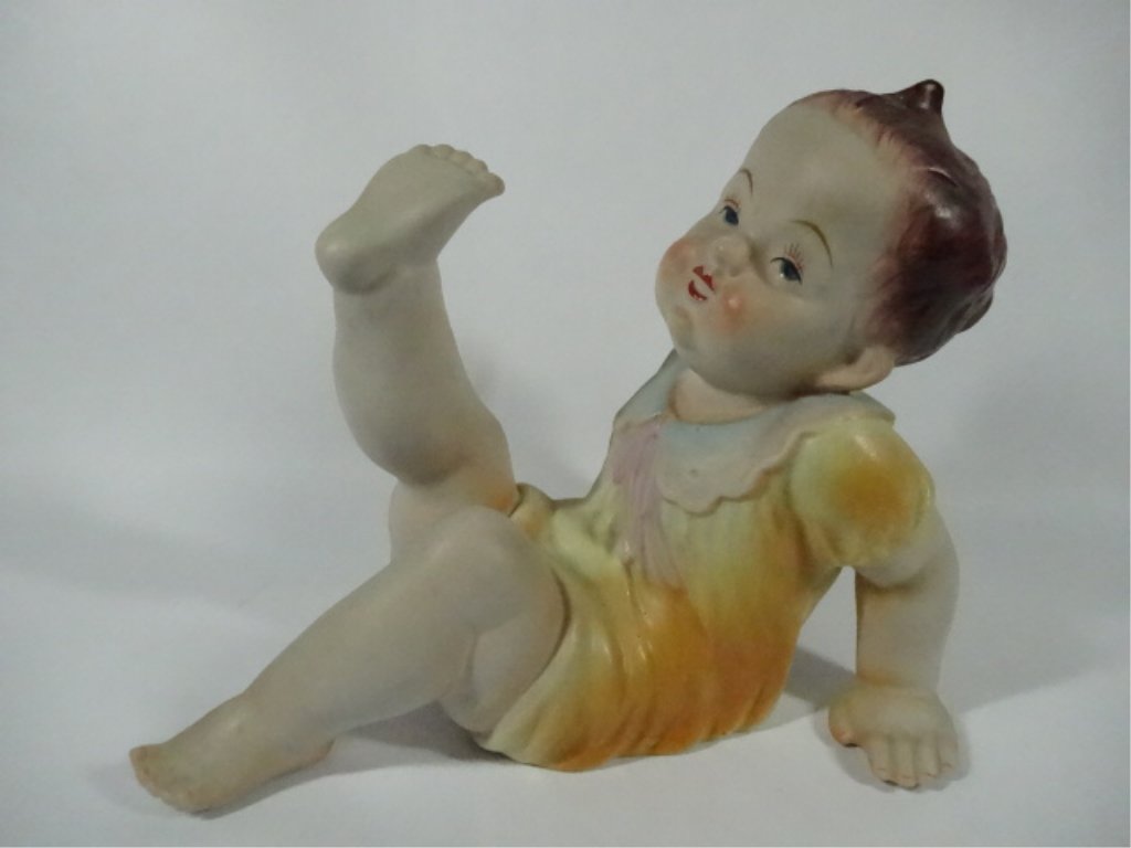 VINTAGE PORCELAIN BISQUE PIANO BABY FIGURINE, APPROX (1 of 6)