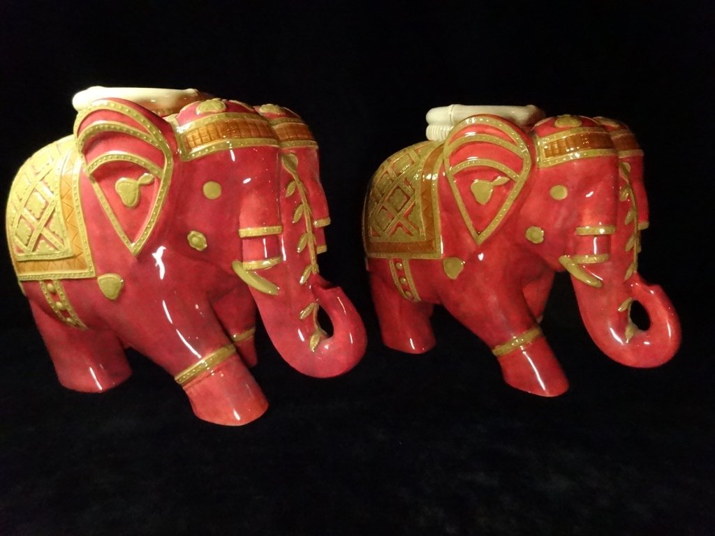 2 CHINESE PORCELAIN ELEPHANT PILLAR CANDLE HOLDERS, (1 of 7)