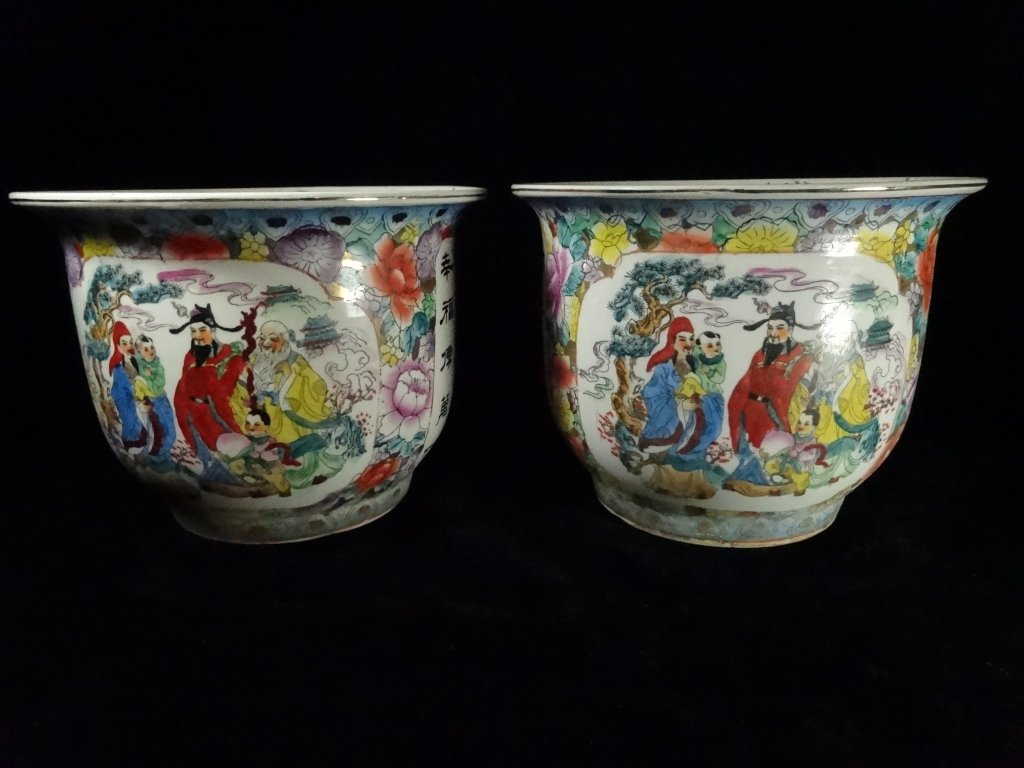PAIR CHINESE PORCELAIN PLANTERS, APPROX 6"H X 9"W (1 of 5)