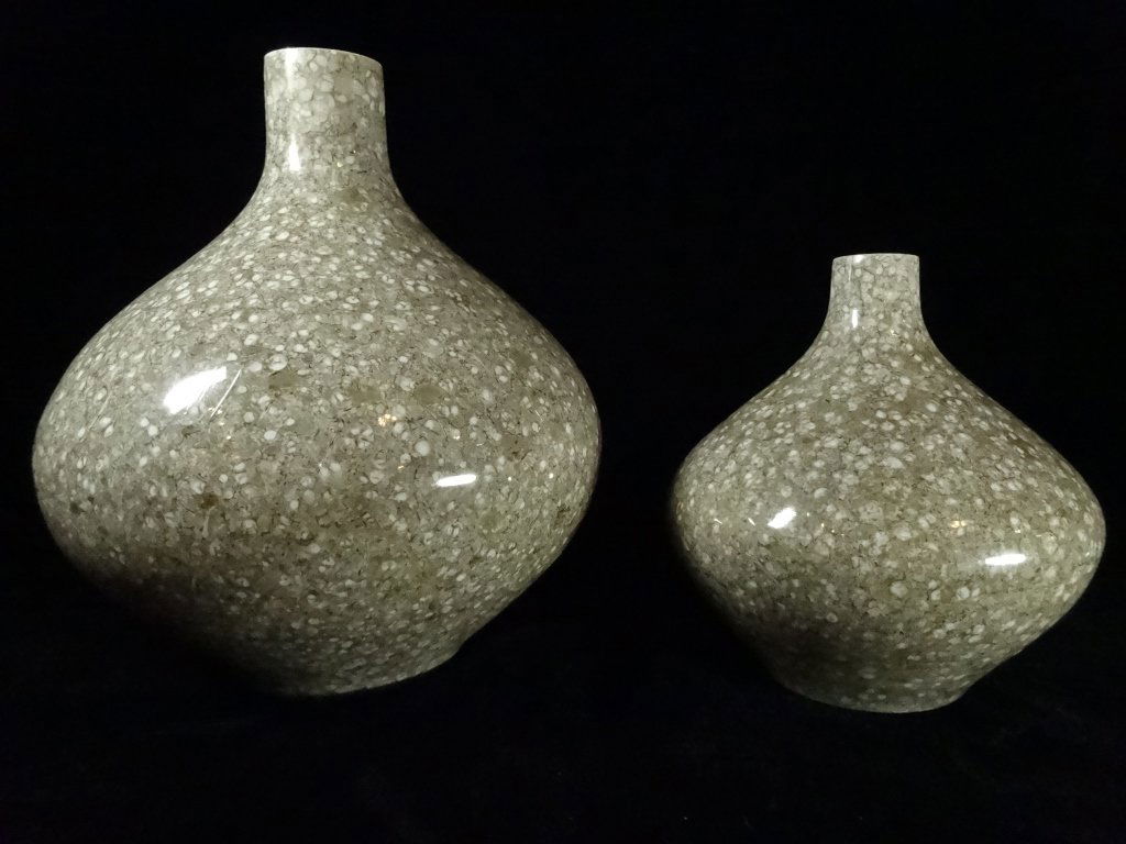 2 TAUPE CERAMIC VASES, APPROX 9.5"H & 6.5"H (1 of 6)