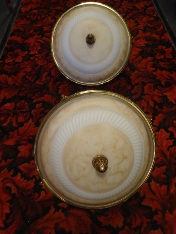 PAIR GLASS AND BRASS CEILING LIGHTS, EXCELLENT GENTLY (1 of 7)