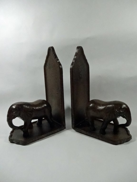 PAIR BROWN METAL ELEPHANT BOOKENDS, APPROX 8"H (1 of 6)