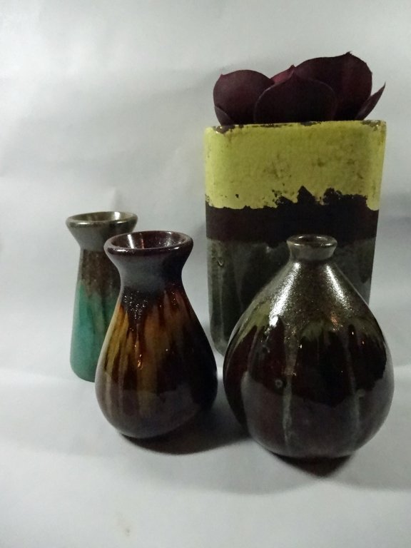 4 PC POTTERY VASES, SMALLER APPROX 4.5"H, LARGEST (1 of 8)