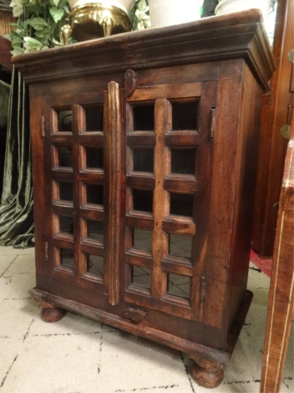 SMALL WOOD CABINET WITH 2 GLASS DOORS, APROX 28"H, (1 of 4)