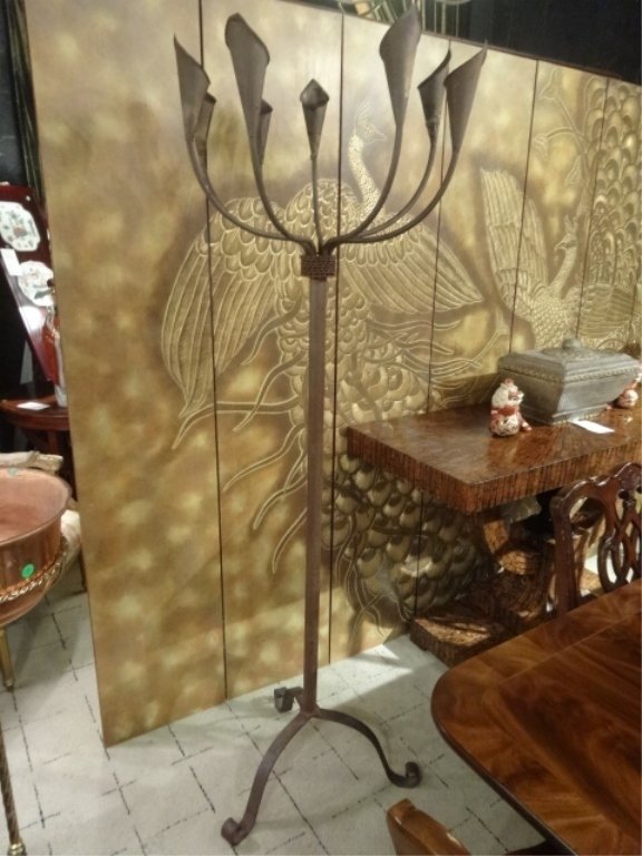 LARGE MODERN METAL FLOOR CANDELABRA WITH CALLA LILY (1 of 6)