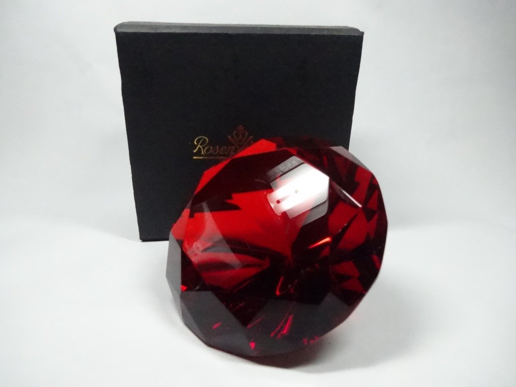 ROSENTHAL CRYSTAL FACETED JEWEL PAPERWEIGHT, RED, (1 of 4)