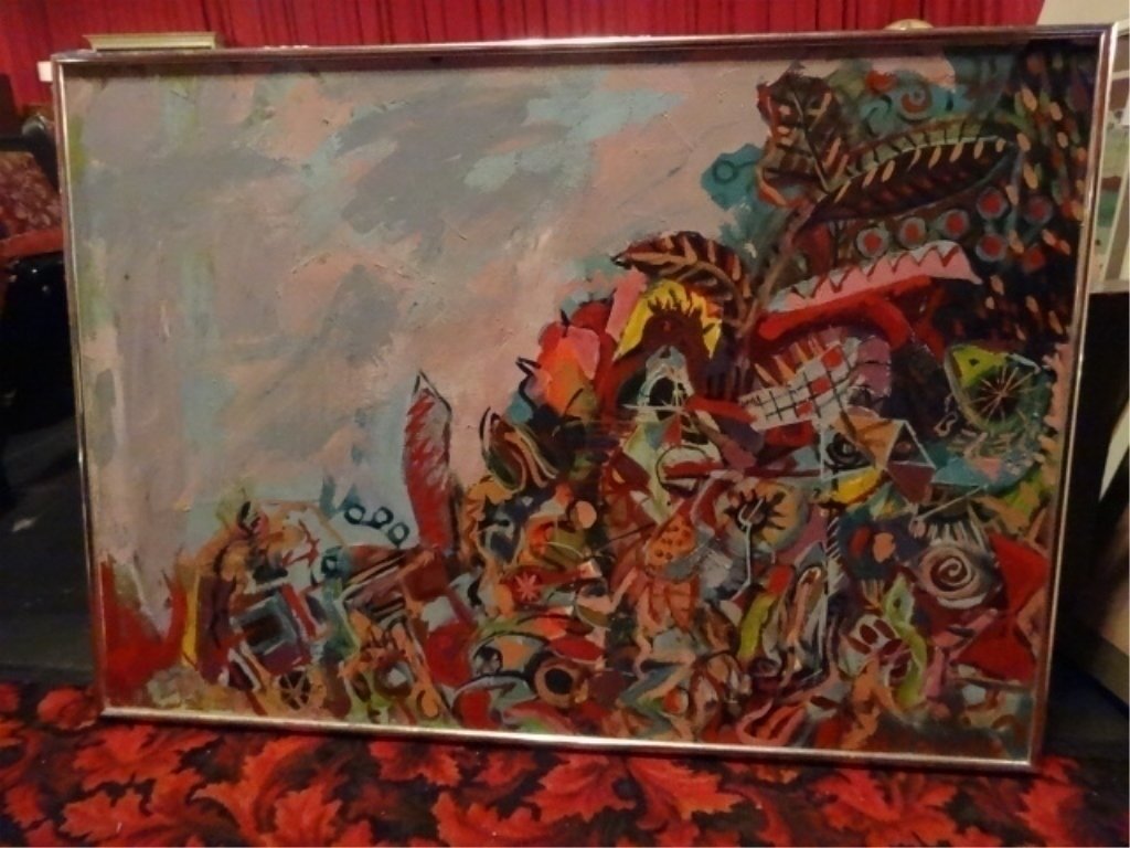 HANS D'HOLLOSY PAINTING ON CANVAS, ABSTRACT SCENE, (1 of 5)