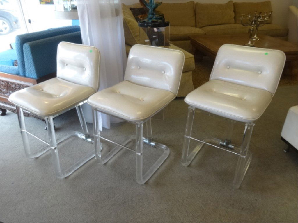 3 VINTAGE 1970's LION IN FROST LUCITE BARSTOOLS, WHITE (1 of 7)